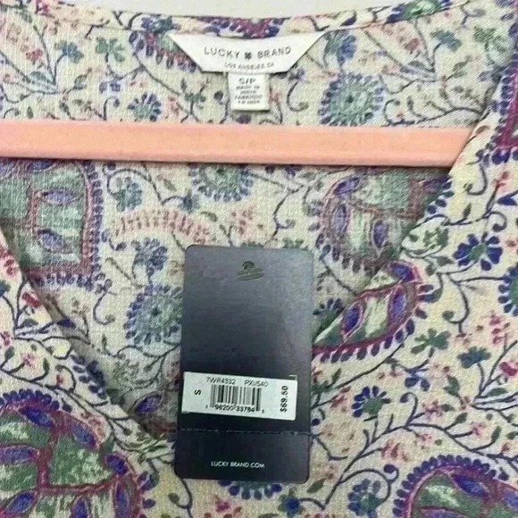 Lucky Brand NWTLavender Paisley Printed Tiered V Neck Peasant Top Blouse Sz S - Picture 3 of 8